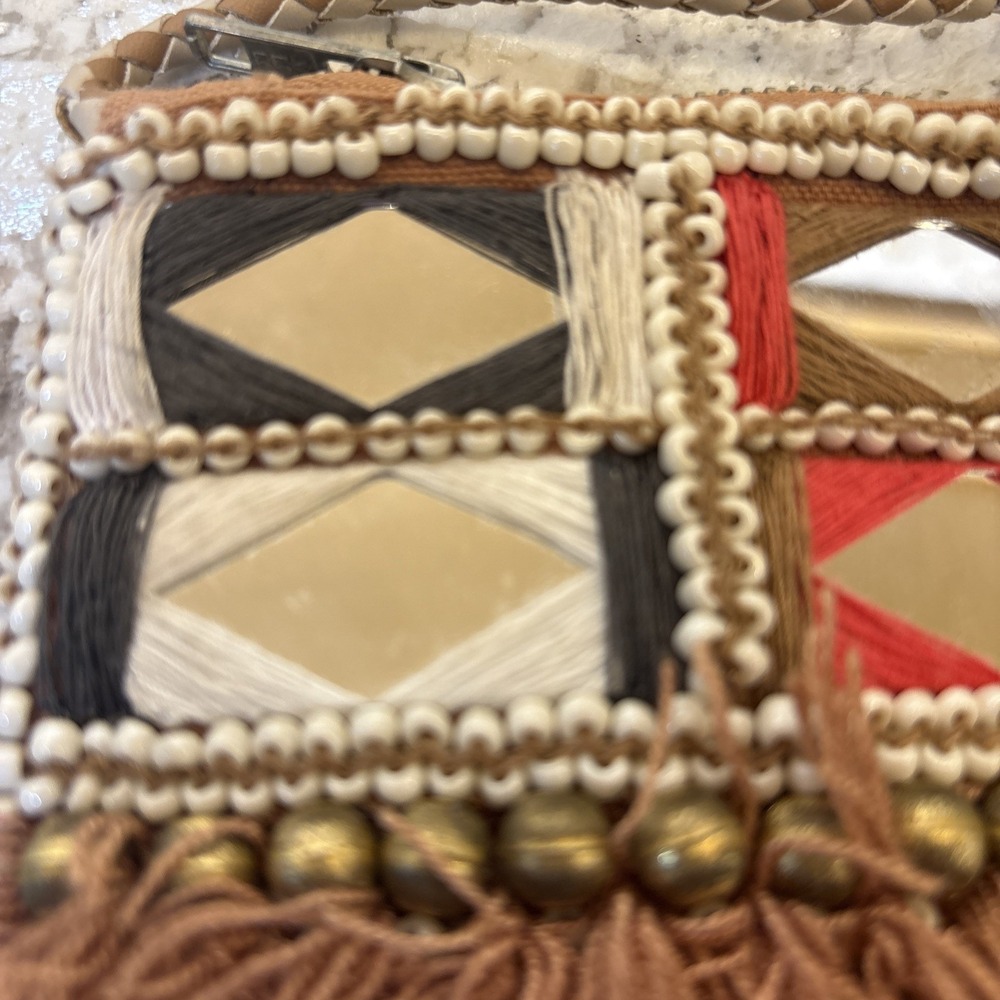 Revolve Riyaz Shashi Tribal Beaded Mirror‎ Fringe Crossbody Shoulder Bag Boho - Picture 6 of 16